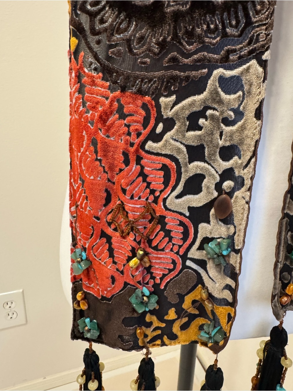 Mary Frances Silk Bohemian Velvet Burnout Beaded Tassel Scarf - Picture 4 of 11